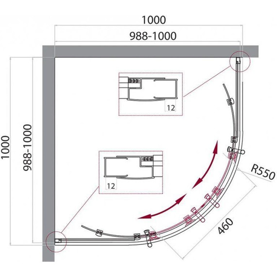 Душевое ограждение BelBagno 100х100 см UNO-195-R-2-100-C-NERO, черный/прозрачное - фото 2