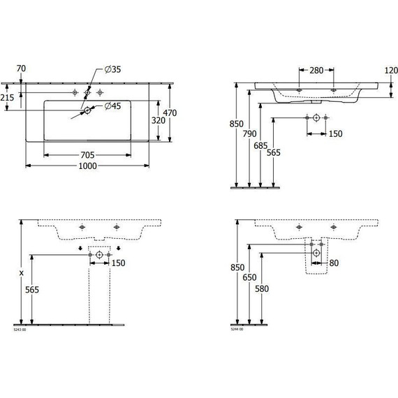 Раковина врезная на столешницу Villeroy&Boch Subway 3.0 100 см 4A70A501 - фото 8