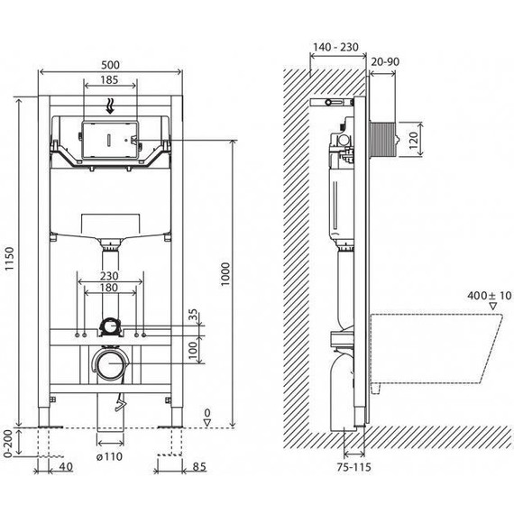 Инсталляция для унитаза BelBagno BB001-120/BB007-PR-NERO.M (кнопка Prospero, цвет черный матовый) - фото 4
