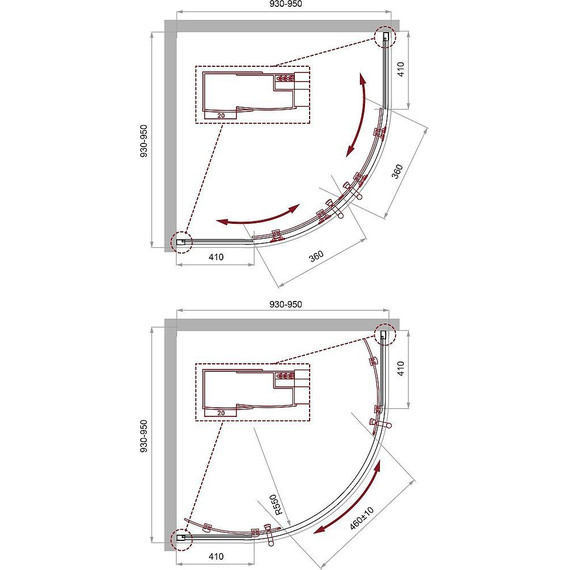 Душевое ограждение BelBagno 95x95 см UNO-195-R-2-95-P-Cr, хром/матовое - фото 4
