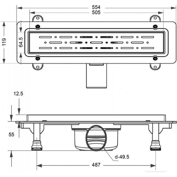 Трап Loranto Prime Line 50 см 4023.0Y050K.050.1, хром (под плитку), Цвет производителя: хром, Размер трапа: 500 - фото 2