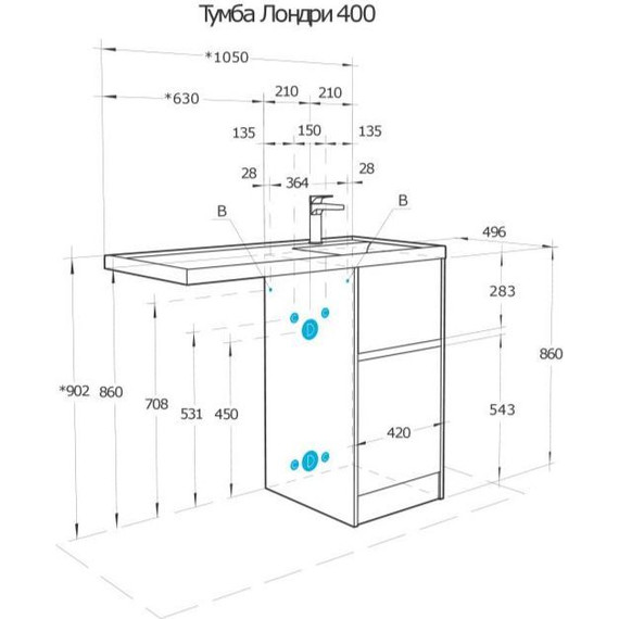 Тумба напольная с раковиной-столешницей Акватон Лондри 105 см 1A2670K2LHDR0 (раковина слева) дуб рустикальный/белый - фото 13