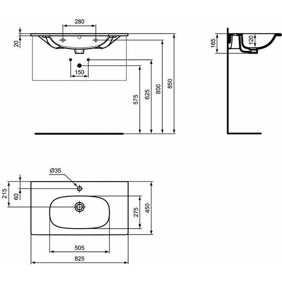 Тумба подвесная с раковиной-столешницей Ideal Standard Tesi 80 см T0051OV+T350901 - фото 10