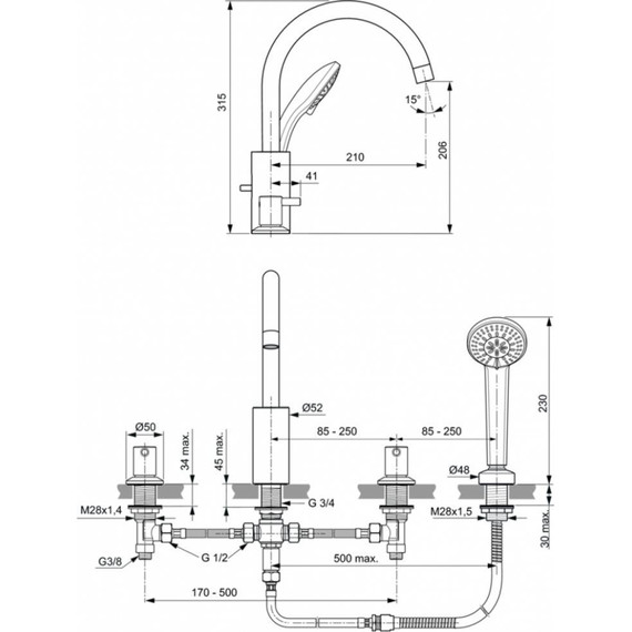 Смеситель для ванны Ideal Standard Ceraline BC198AA - фото 5