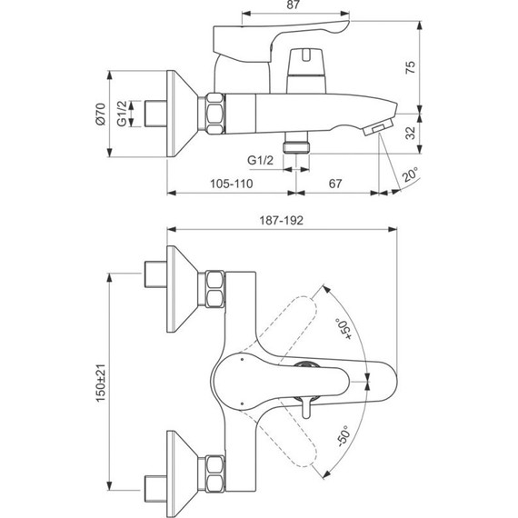 Смеситель для ванны Ideal Standard Alpha BC489AA - фото 2