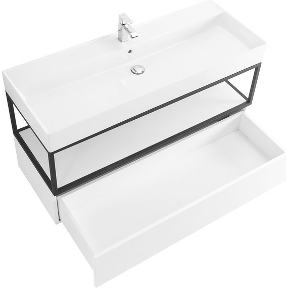 Тумба подвесная с раковиной Cezares CADRO-100-1C-SO-BG-BLUM 100 см, Bianco Ghiaccio/Nero - фото 3