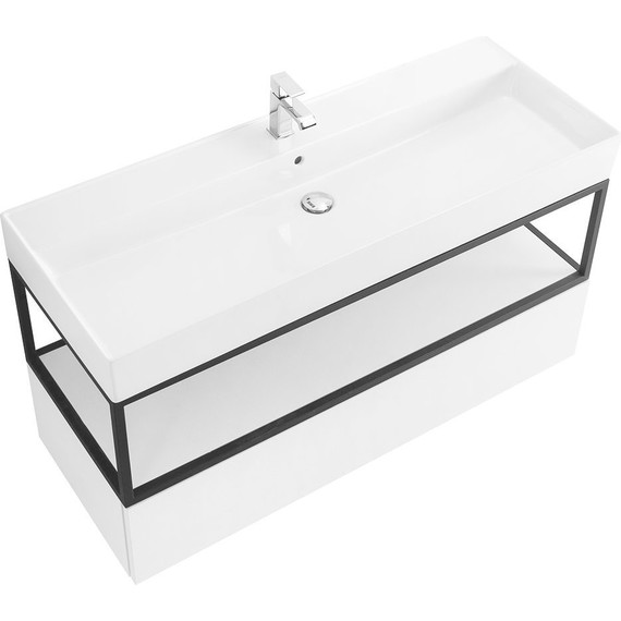 Тумба подвесная с раковиной Cezares CADRO-100-1C-SO-BG-BLUM 100 см, Bianco Ghiaccio/Nero - фото 4