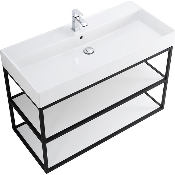 Консоль подвесная с раковиной Cezares CADRO-100/46/58-2C-SO-MET-ST 100 см, Nero/Bianco - фото 3