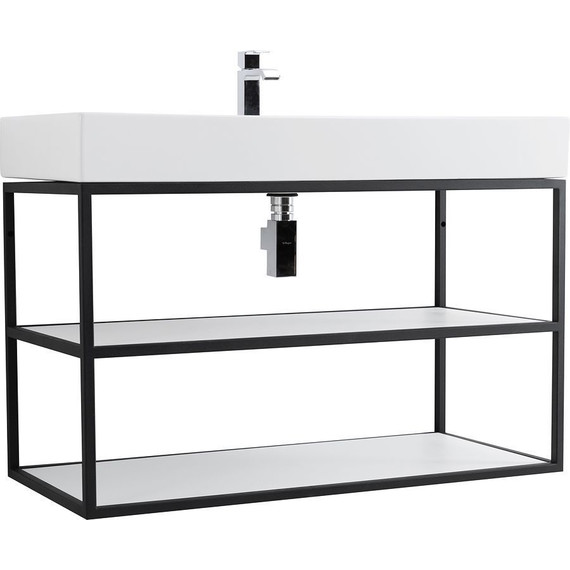 Консоль подвесная с раковиной Cezares CADRO-100/46/58-2C-SO-MET-ST 100 см, Nero/Bianco - фото 5