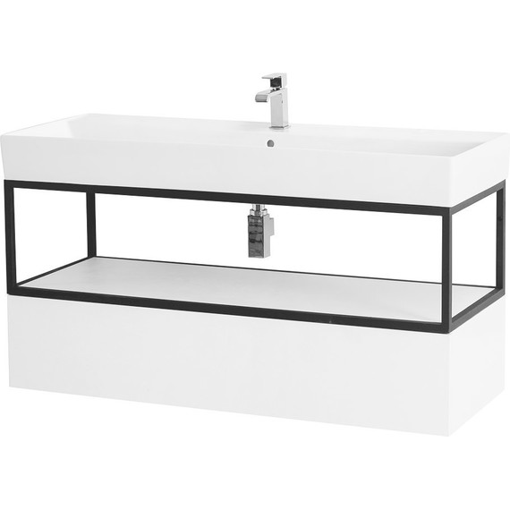 Тумба подвесная с раковиной Cezares CADRO-100-1C-SO-BG-BLUM 100 см, Bianco Ghiaccio/Nero - фото 2