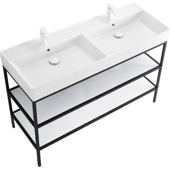 Консоль напольная с двойной раковиной Cezares CADRO-120/46/73-2C-PIA-MET-ST 120 см, Nero/Bianco - фото 2