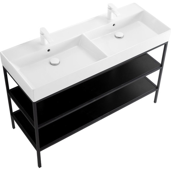 Консоль напольная с двойной раковиной Cezares CADRO-120/46/73-2C-PIA-MET-ST 120 см, Nero - фото 2