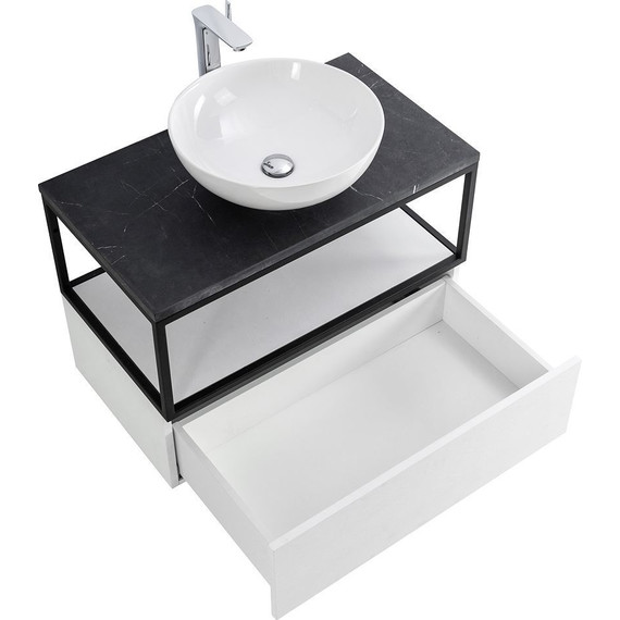 Тумба подвесная со столешницей Cezares CADRO-80-1C-SO-BG-BLUM 80 см, Bianco Ghiaccio/Nero/Marmo Nero Opaco - фото 2