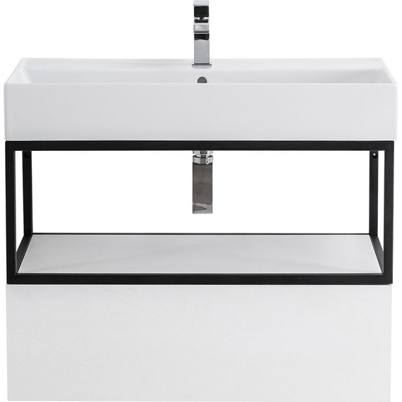 Тумба подвесная с раковиной Cezares CADRO-80-1C-SO-BG-BLUM 80 см, Bianco Ghiaccio/Nero - фото 