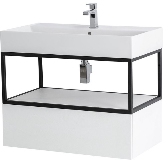 Тумба подвесная с раковиной Cezares CADRO-80-1C-SO-BG-BLUM 80 см, Bianco Ghiaccio/Nero - фото 2