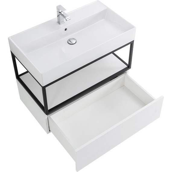 Тумба подвесная с раковиной Cezares CADRO-80-1C-SO-BG-BLUM 80 см, Bianco Ghiaccio/Nero - фото 3