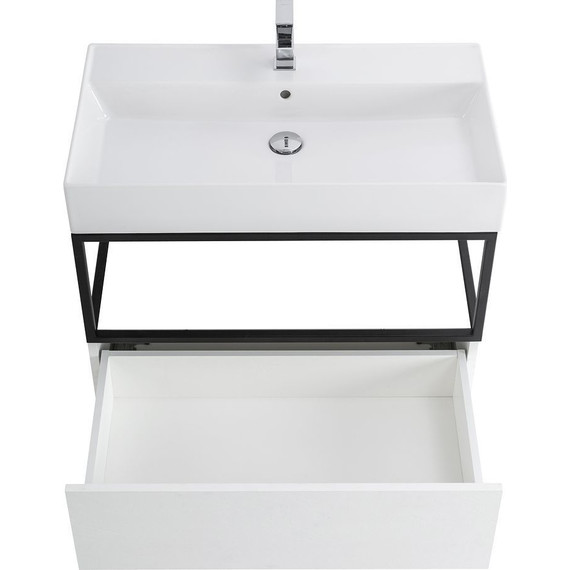 Тумба подвесная с раковиной Cezares CADRO-80-1C-SO-BG-BLUM 80 см, Bianco Ghiaccio/Nero - фото 4