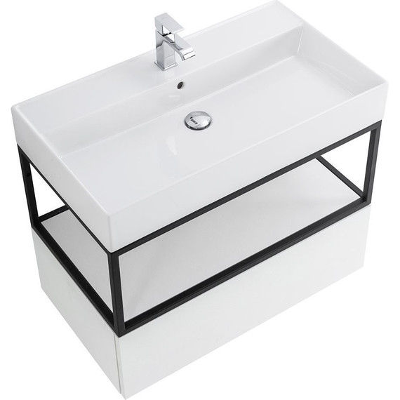 Тумба подвесная с раковиной Cezares CADRO-80-1C-SO-BG-BLUM 80 см, Bianco Ghiaccio/Nero - фото 5