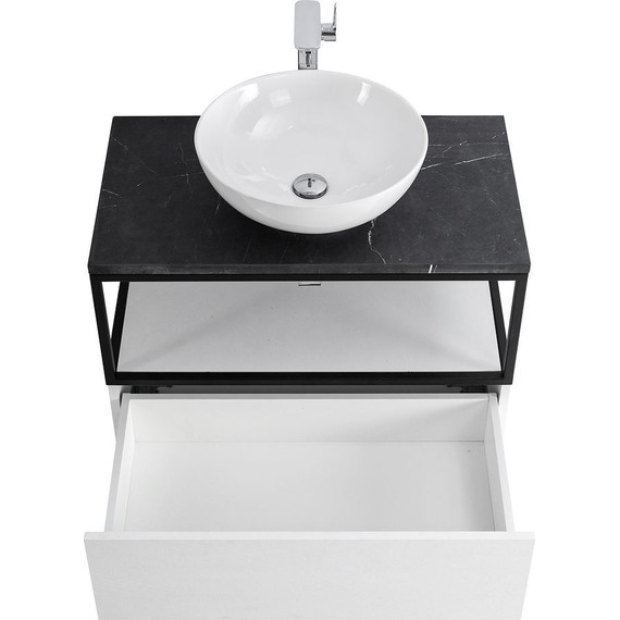 Тумба подвесная со столешницей Cezares CADRO-80-1C-SO-BG-BLUM 80 см, Bianco Ghiaccio/Nero/Marmo Nero Opaco - фото 3