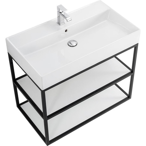 Консоль подвесная с раковиной Cezares CADRO-80/46/58-2C-SO-MET-ST 80 см, Nero/Bianco - фото 2