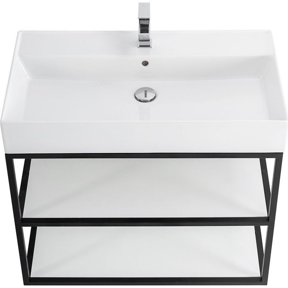 Консоль подвесная с раковиной Cezares CADRO-80/46/58-2C-SO-MET-ST 80 см, Nero/Bianco - фото 3