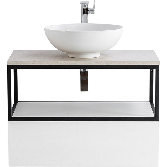 Тумба подвесная со столешницей Cezares CADRO-80-1C-SO-BG-BLUM 80 см, Bianco Ghiaccio/Nero/Marmo Crema Opaco - фото 2