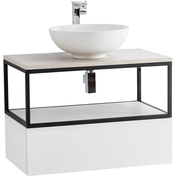 Тумба подвесная со столешницей Cezares CADRO-80-1C-SO-BG-BLUM 80 см, Bianco Ghiaccio/Nero/Marmo Crema Opaco - фото 3