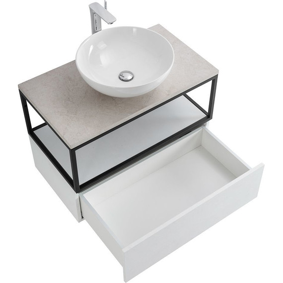 Тумба подвесная со столешницей Cezares CADRO-80-1C-SO-BG-BLUM 80 см, Bianco Ghiaccio/Nero/Marmo Crema Opaco - фото 4