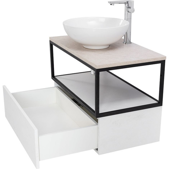 Тумба подвесная со столешницей Cezares CADRO-80-1C-SO-BG-BLUM 80 см, Bianco Ghiaccio/Nero/Marmo Crema Opaco - фото 5