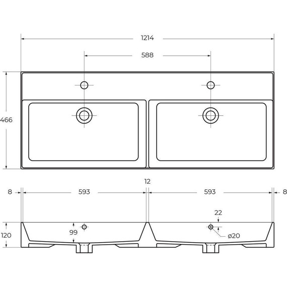 Консоль напольная с двойной раковиной Cezares CADRO-120/46/73-2C-PIA-MET-ST 120 см, Nero/Bianco - фото 7