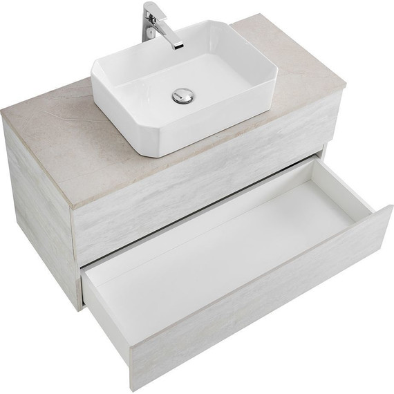 Тумба подвесная со столешницей Cezares MOLVENO 46-100-2C-SO-LB 100 см, Legno Bianco/Marmo Crema Opaco - фото 3