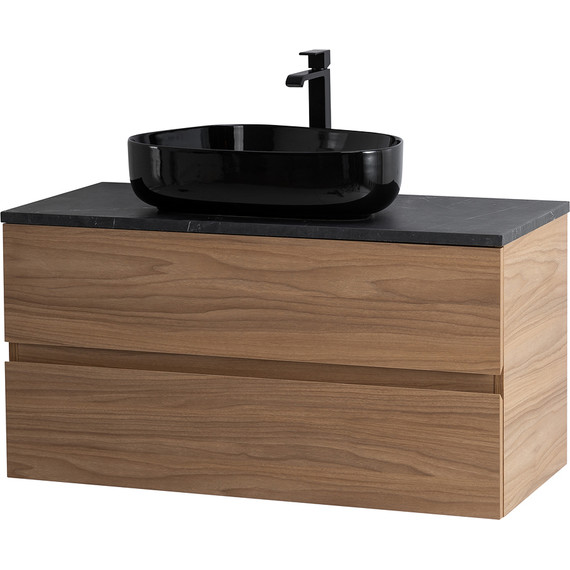 Тумба подвесная со столешницей Cezares MOLVENO 46-100-2C-SO-NC 100 см, Noce Chiaro/Marmo Nero Opaco - фото 3