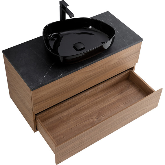 Тумба подвесная со столешницей Cezares MOLVENO 46-100-2C-SO-NC 100 см, Noce Chiaro/Marmo Nero Opaco - фото 4