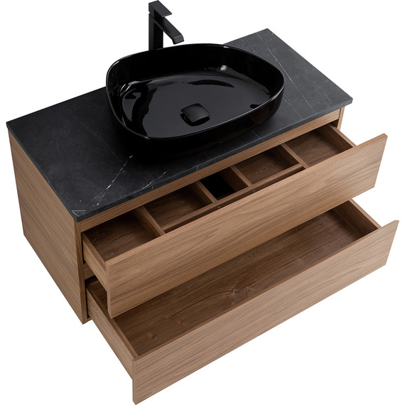 Тумба подвесная со столешницей Cezares MOLVENO 46-100-2C-SO-NC 100 см, Noce Chiaro/Marmo Nero Opaco - фото 6