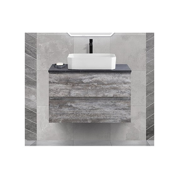 Тумба подвесная со столешницей Cezares MOLVENO 46-80-2C-SO-LG 80 см, Legno Grigio/Marmo Nero Opaco - фото 