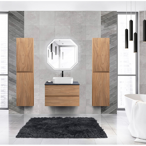 Тумба подвесная со столешницей Cezares MOLVENO 46-80-2C-SO-NC 80 см, Noce Chiaro/Marmo Nero Opaco - фото 2