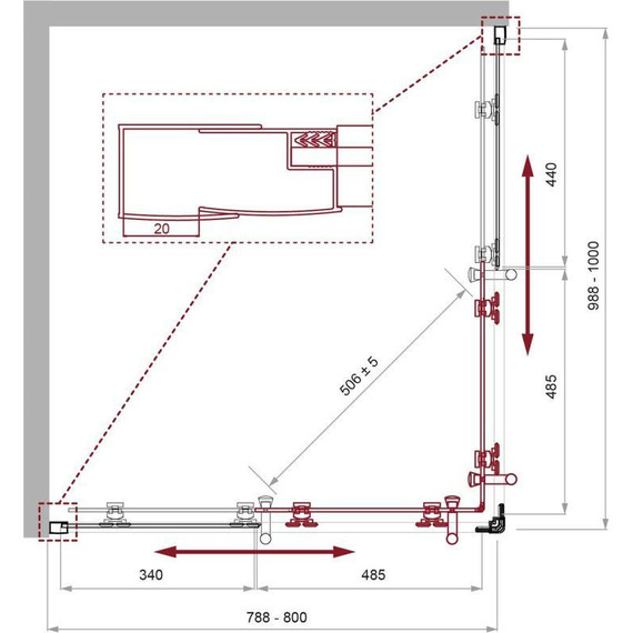 Душевое ограждение BelBagno 100x80 см UNO-195-AH-2-100/80-CH-CR, хром/шиншилла - фото 5