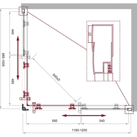 Душевое ограждение BelBagno 120x100 см UNO-195-AH-2-120/100-CH-CR, хром/шиншилла - фото 5