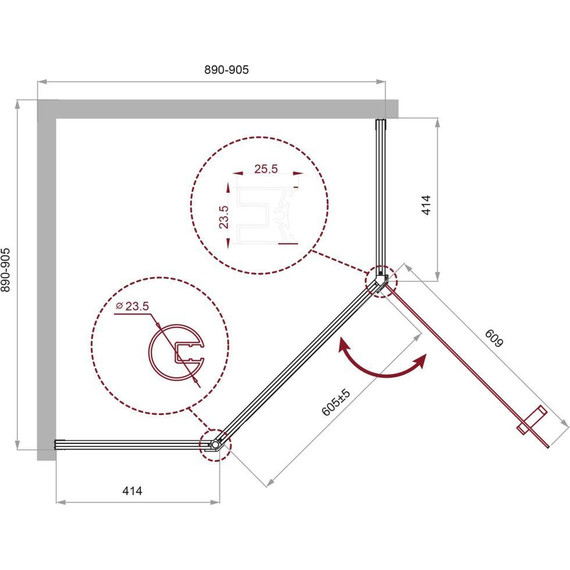 Душевое ограждение BelBagno 90x90 см UNO-195-P-1-90-CH-CR, хром/шиншилла - фото 4