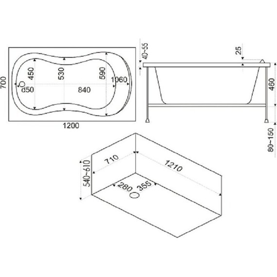 Ванна акриловая 1200х700 Bas КЭМЕРОН - фото 5