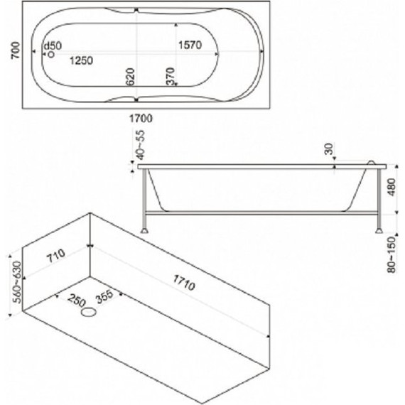 Ванна акриловая 170*70 Bas НЕПТУН - фото 5