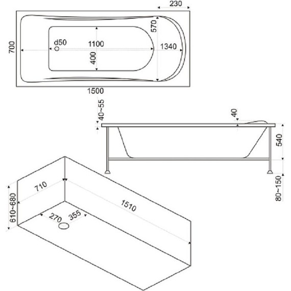 Ванна акриловая 150*70 Bas Верона - фото 4