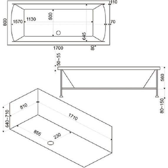 Ванна акриловая 170*80 Bas ИНДИКА - фото 6