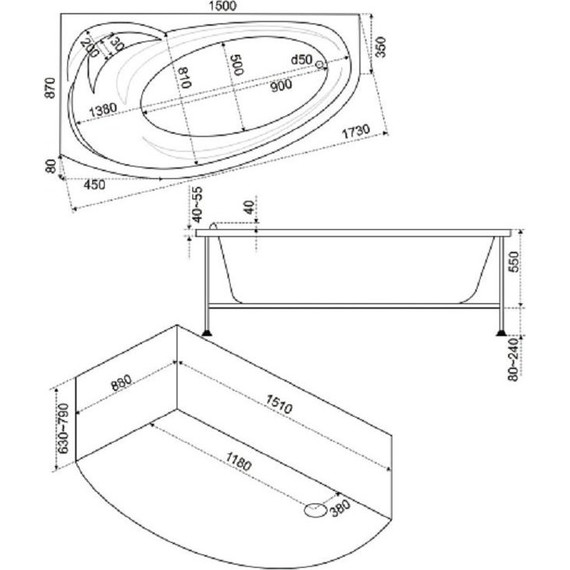 Ванна акриловая 160*90 Bas ФЛОРИДА L - фото 6