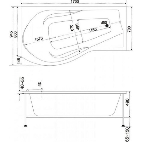 Ванна акриловая 170*80 Bas КАПРИ L - фото 6