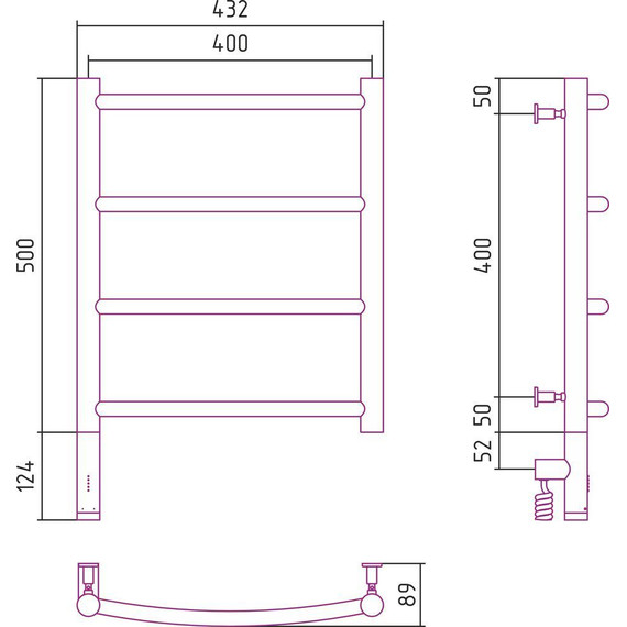 Полотенцесушитель электрический Сунержа Галант 3.0 П4 500x400 мм 00-5800-5040 L - фото 10