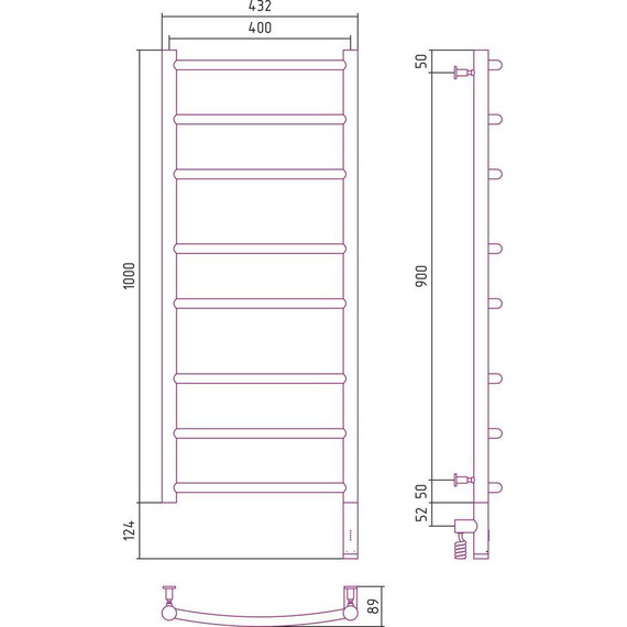 Полотенцесушитель электрический Сунержа Галант 3.0 П8 1000x400 мм 00-5801-1040 R - фото 10