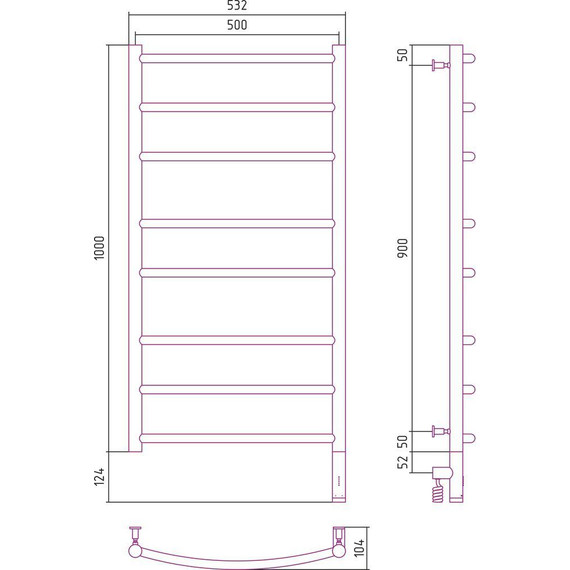 Полотенцесушитель электрический Сунержа Галант 3.0 П8 1000x500 мм 00-5801-1050 R - фото 10