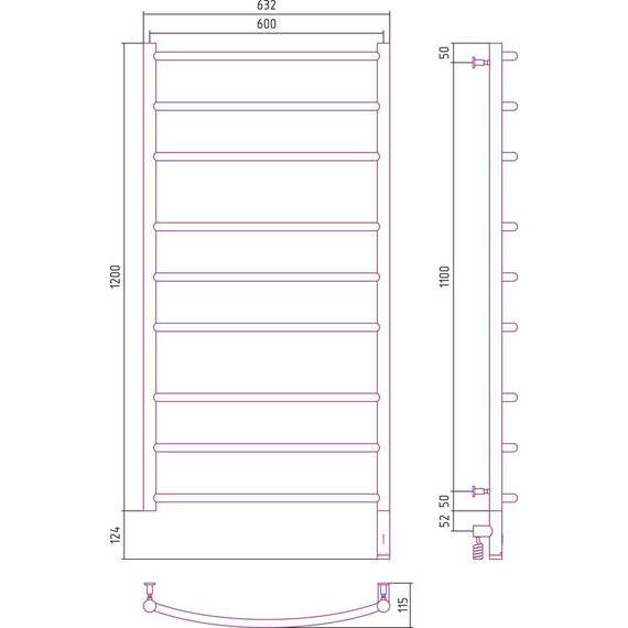 Полотенцесушитель электрический Сунержа Галант 3.0 П9 1200x600 мм 00-5801-1260 R - фото 10