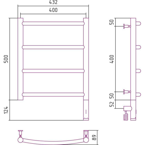 Полотенцесушитель электрический Сунержа Галант 3.0 П4 500x400 мм 00-5801-5040 R - фото 10
